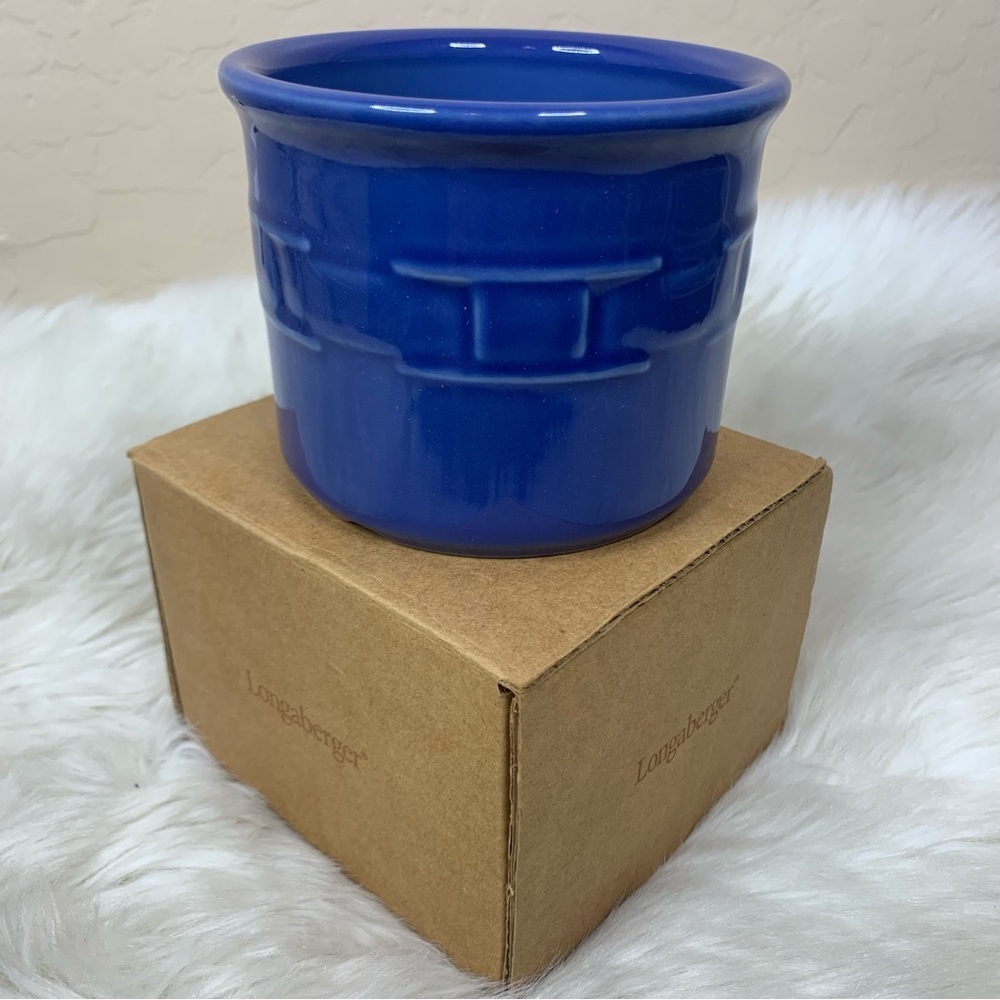 Longaberger 1 Pint Salt Crock Cornflower Blue Candle Holder